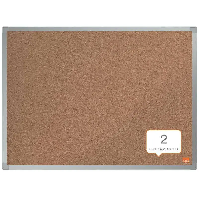 Nobo Essence Tablero de Anuncios de Corcho 600x450mm - Montaje en Esquinas - Superficie de Corcho - Marco de Aluminio Anodizado