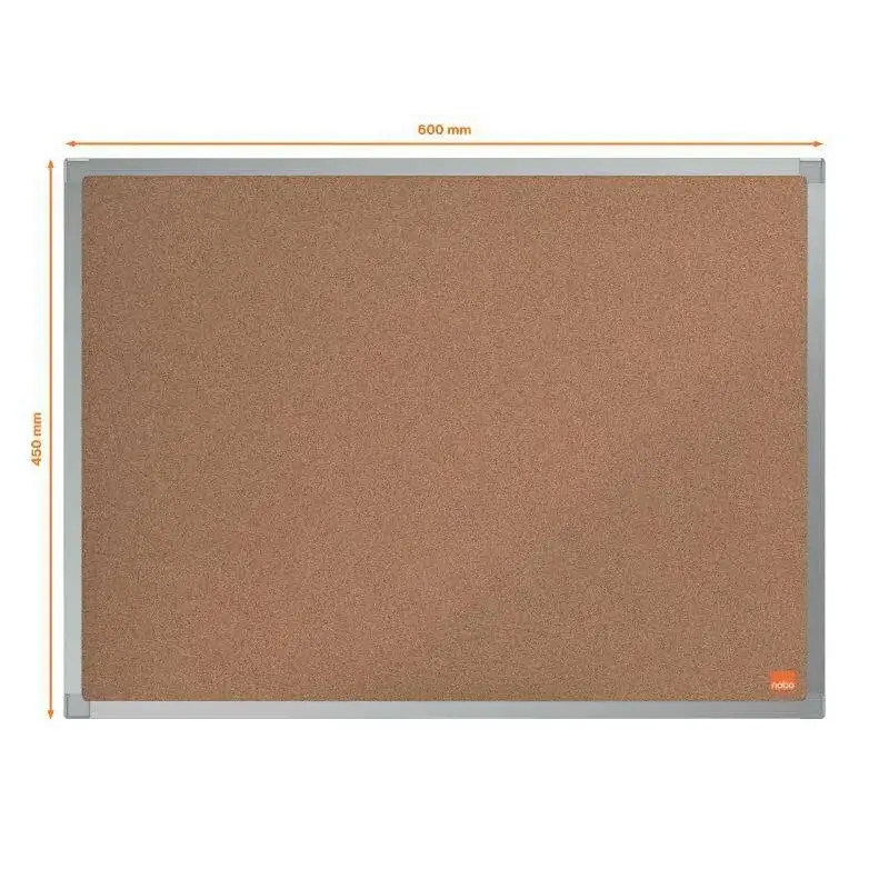 Nobo Essence Tablero de Anuncios de Corcho 600x450mm - Montaje en Esquinas - Superficie de Corcho - Marco de Aluminio Anodizado
