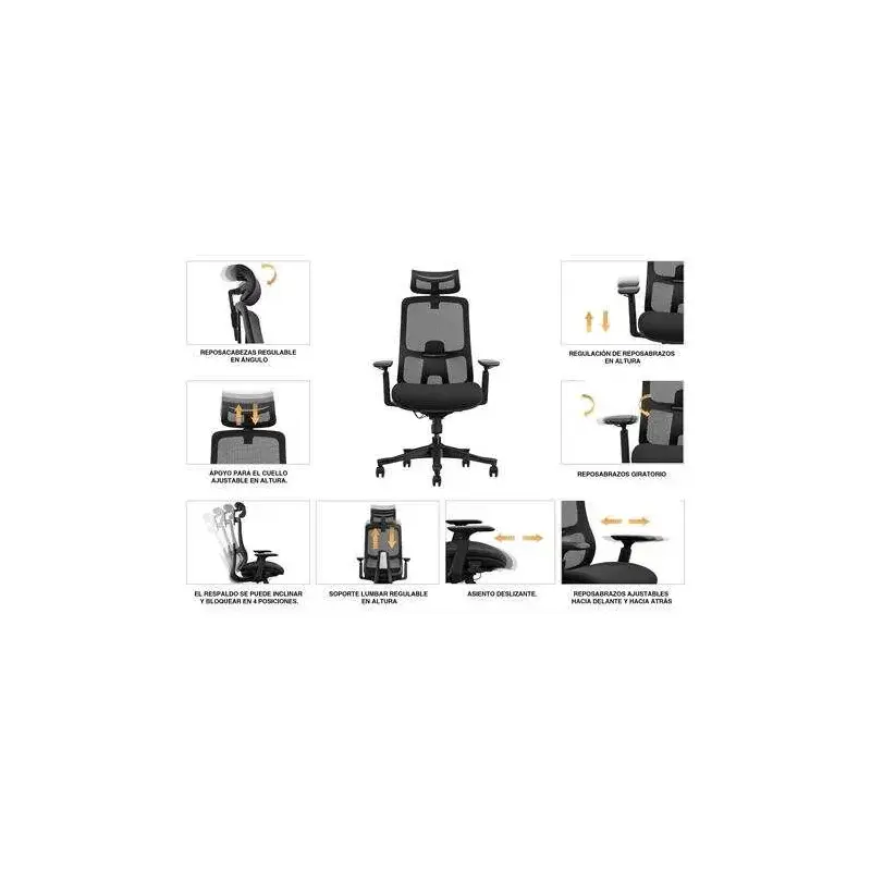 Cromad Senior SE1300 Silla de Oficina - Reposacabezas, Respaldo y Reposabrazos 3D Ajustables - Asiento con Espuma de Alta Calida