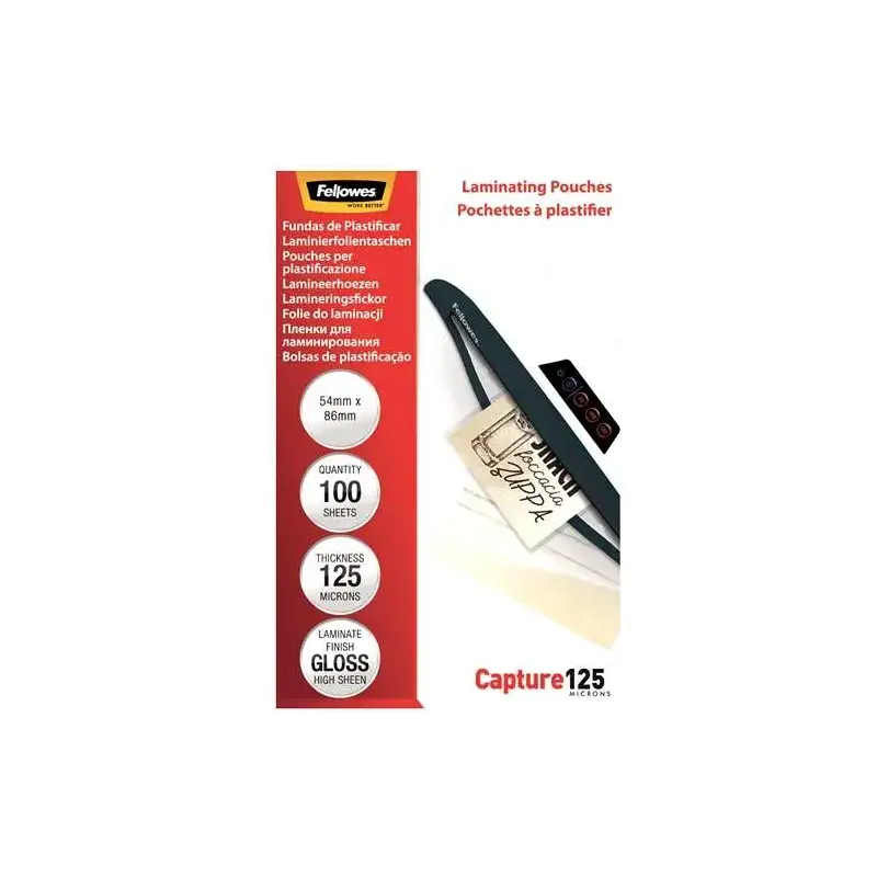Fellowes Pack de 100 Fundas para Plastificar Tarjetas 54 x 86 mm Brillo - 125 Micras - Alta Calidad - Transparente | Ahorro Impr
