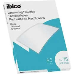 Ibico Caja de 100 Laminas para Plastificar Gloss A5 75 Micras - Acabado Brillante - Plastifica Papel, Fotos, Tarjetas de Visita,