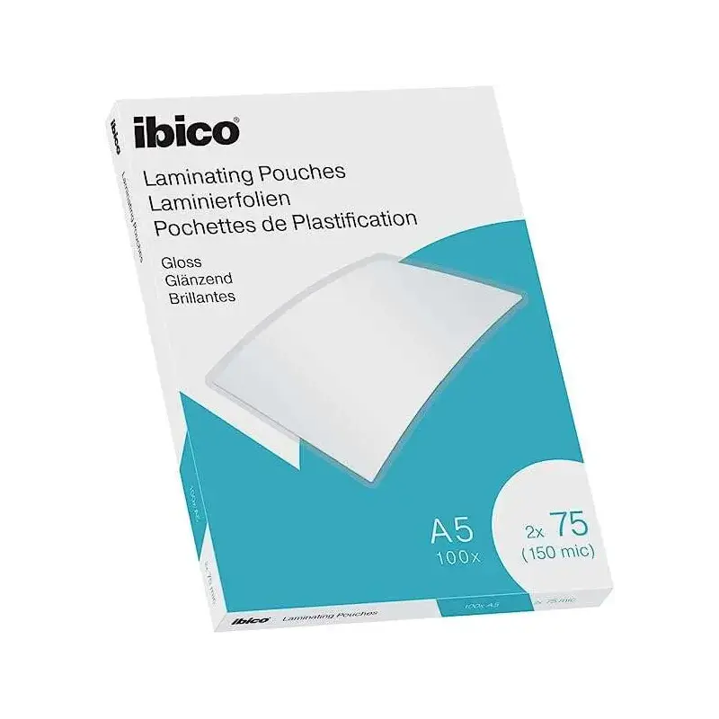 Ibico Caja de 100 Laminas para Plastificar Gloss A5 75 Micras - Acabado Brillante - Plastifica Papel, Fotos, Tarjetas de Visita,