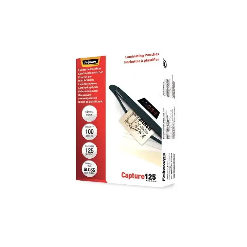 Fellowes Pack de 125 Fundas para Plastificar Tarjetas Brillo 65 x 95 mm - 125 Micras - Alta Calidad - Transparente | Ahorro Impr