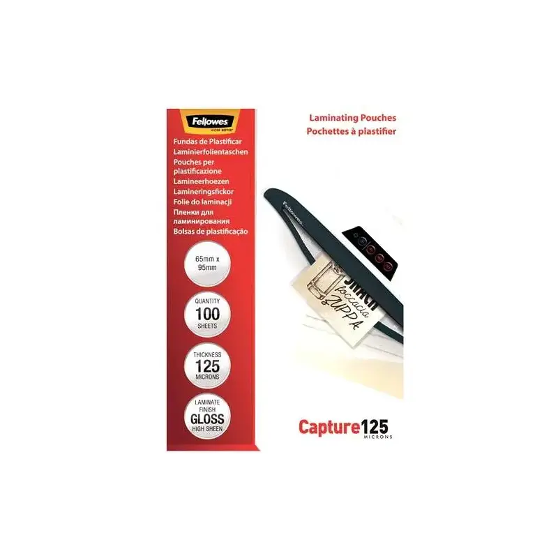Fellowes Pack de 125 Fundas para Plastificar Tarjetas Brillo 65 x 95 mm - 125 Micras - Alta Calidad - Transparente | Ahorro Impr