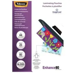 Fellowes Pack de 25 Fundas para Plastificar Brillo A4 - 80 Micras - Alta Calidad - Transparente | Ahorro Imprimiendo