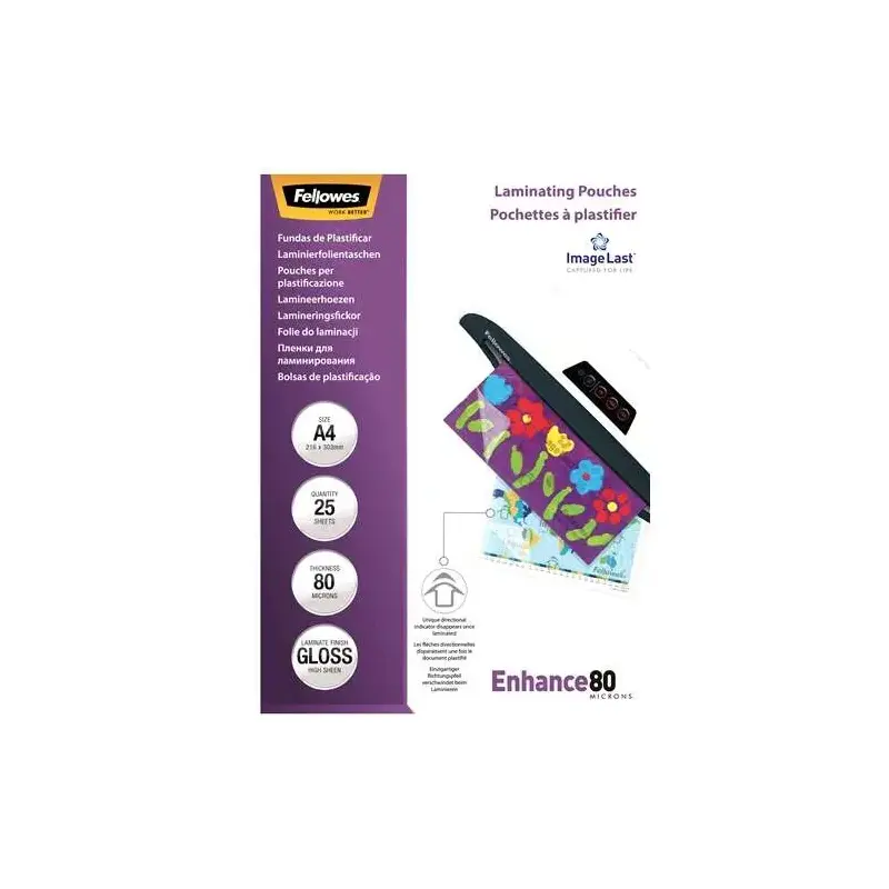 Fellowes Pack de 25 Fundas para Plastificar Brillo A4 - 80 Micras - Alta Calidad - Transparente | Ahorro Imprimiendo