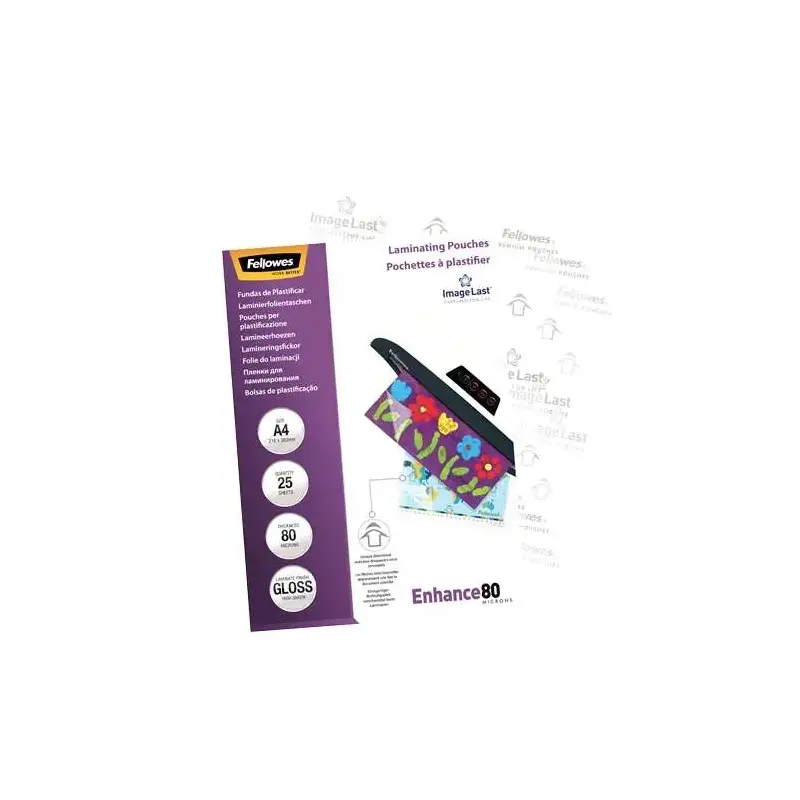 Fellowes Pack de 25 Fundas para Plastificar Brillo A4 - 80 Micras - Alta Calidad - Transparente | Ahorro Imprimiendo