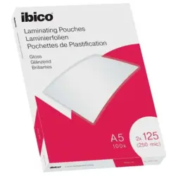 Ibico Caja de 100 Laminas de Plastificar Gloss A5 125 Micras - Acabado Cristalino de Alto Brillo - Plastifica Papel, Fotos, Tarj