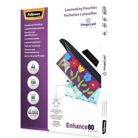 Fellowes Pack de 100 Fundas para Plastificar Brillo A4 - 80 Micras - Alta Calidad - Transparente | Ahorro Imprimiendo