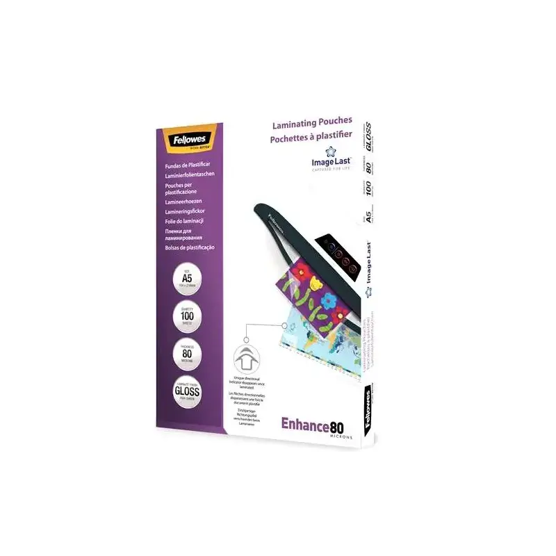 Fellowes Pack de 100 Fundas para Plastificar Brillo A5 - 80 Micras - Alta Calidad - Transparente | Ahorro Imprimiendo