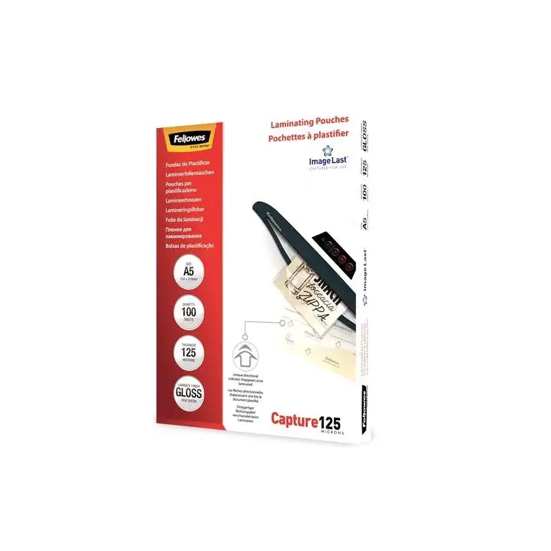 Fellowes Pack de 100 Fundas para Plastificar Brillo A5 - 125 Micras - Alta Calidad - Transparente | Ahorro Imprimiendo