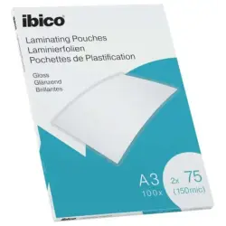 Ibico Caja de 100 Laminas de Plastificar Gloss A3 75 Micras - Acabado Cristalino de Alto Brillo - Color Transparente | Ahorro Im