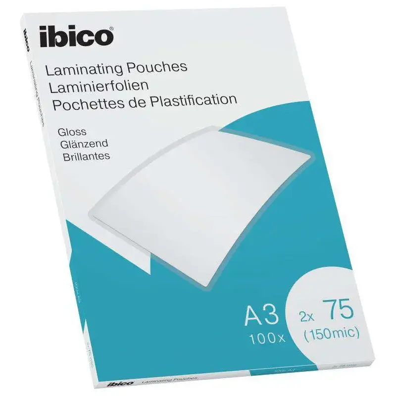 Ibico Caja de 100 Laminas de Plastificar Gloss A3 75 Micras - Acabado Cristalino de Alto Brillo - Color Transparente | Ahorro Im