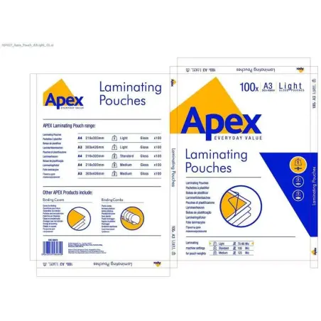 Fellowes Apex Pack de 100 Fundas para Plastificar Brillo A3 - 75 Micras - Alta Calidad - Transparente | Ahorro Imprimiendo