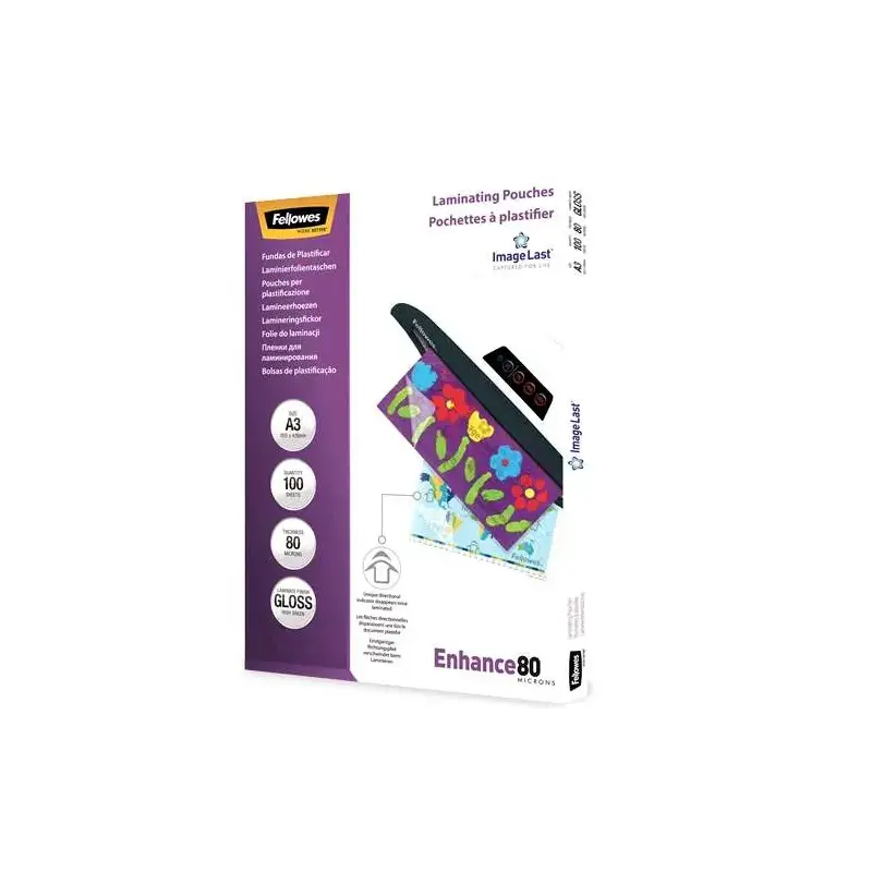 Fellowes Pack de 100 Fundas para Plastificar Brillo A3 - 80 Micras - Alta Calidad - Transparente | Ahorro Imprimiendo