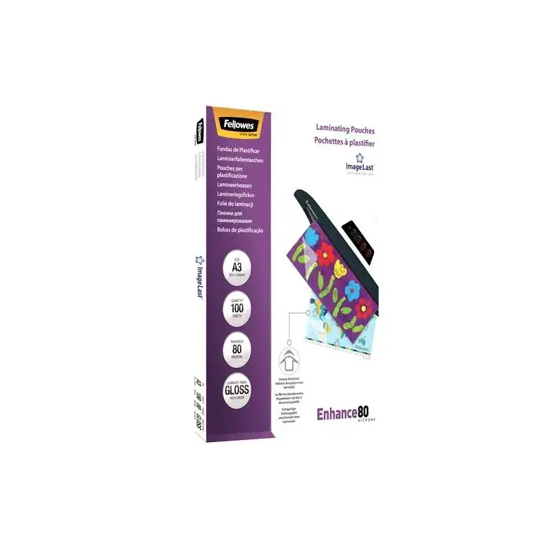 Fellowes Pack de 100 Fundas para Plastificar Brillo A3 - 80 Micras - Alta Calidad - Transparente | Ahorro Imprimiendo