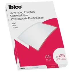 Ibico Caja de 100 Laminas de Plastificar Mate A5 125 Micras - Superficie Mate - Plastifica Papel, Fotos, Tarjetas de Visita - Tr