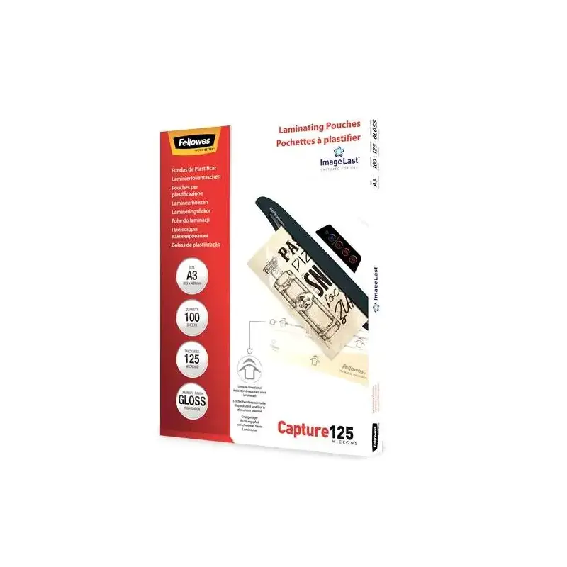 Fellowes Pack de 100 Fundas para Plastificar Brillo A3 - 125 Micras - Alta Calidad - Transparente | Ahorro Imprimiendo