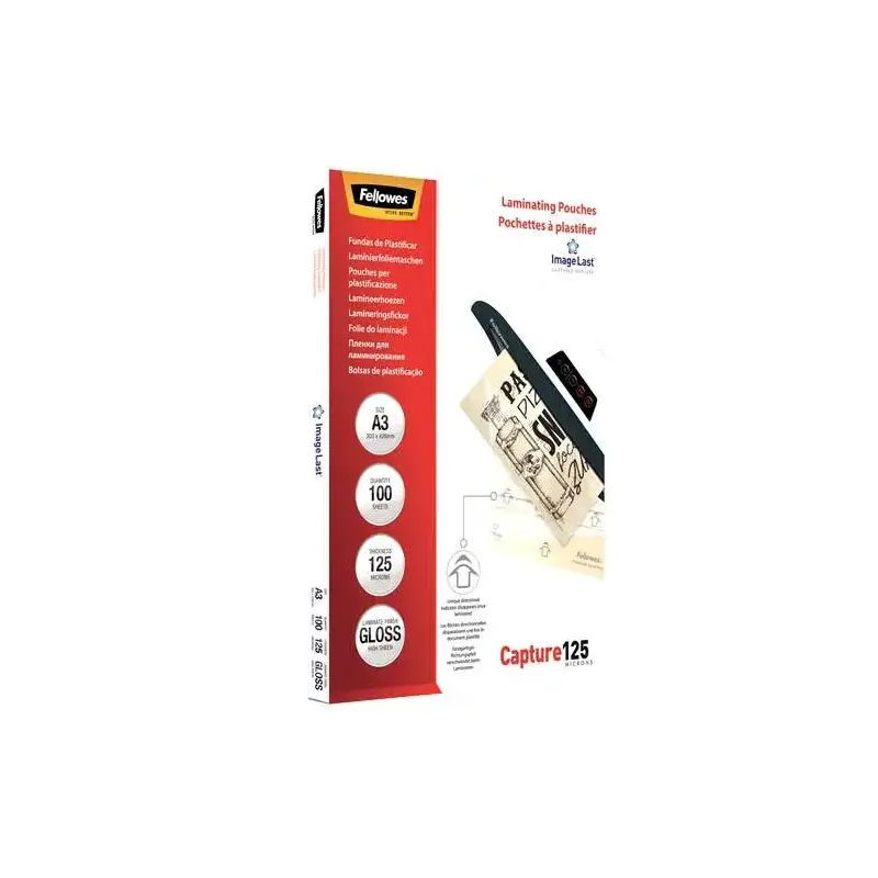 Fellowes Pack de 100 Fundas para Plastificar Brillo A3 - 125 Micras - Alta Calidad - Transparente | Ahorro Imprimiendo