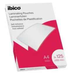 Ibico Caja de 100 Laminas de Plastificar Autoadhesivas A4 125 Micras - Acabado Cristalino de Alto Brillo - Plastifica Papel, Fot