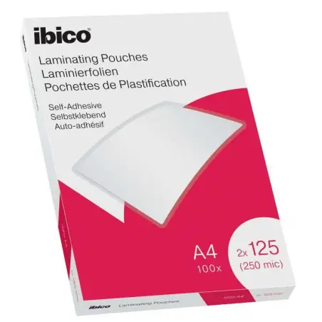 Ibico Caja de 100 Laminas de Plastificar Autoadhesivas A4 125 Micras - Acabado Cristalino de Alto Brillo - Plastifica Papel, Fot