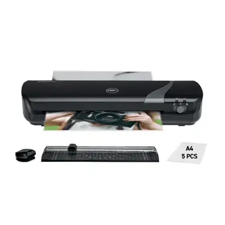 GBC Inspire+ A4 Set de Plastificadora + Recortadora de Esquinas + Cizalla + Paquete de 5 Bolsas de Plastificacion A4 - Hasta Tam