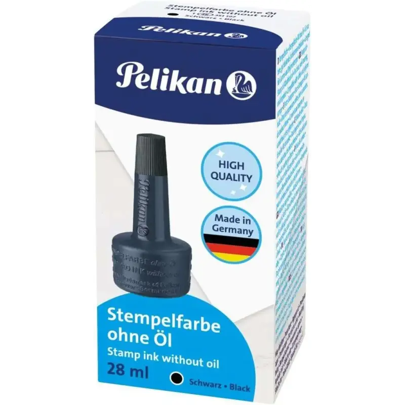 Pelikan Bote de Tinta para Tampones 28ml - Sin Aceite - Secado Rapido - Resistente al Agua - Color Negro | Ahorro Imprimiendo
