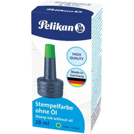 Pelikan Bote de Tinta para Tampones 28ml - Sin Aceite - Secado Rapido - Resistente al Agua - Color Verde Intenso | Ahorro Imprim
