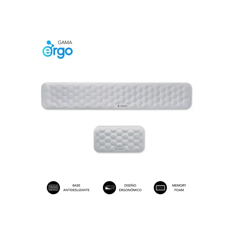 Subblim Pack Ergo Airpadding Reposamuñecas para Teclado y Raton - Espuma Viscoelastica 65D - Tejido AirMesh Transpirable - Base