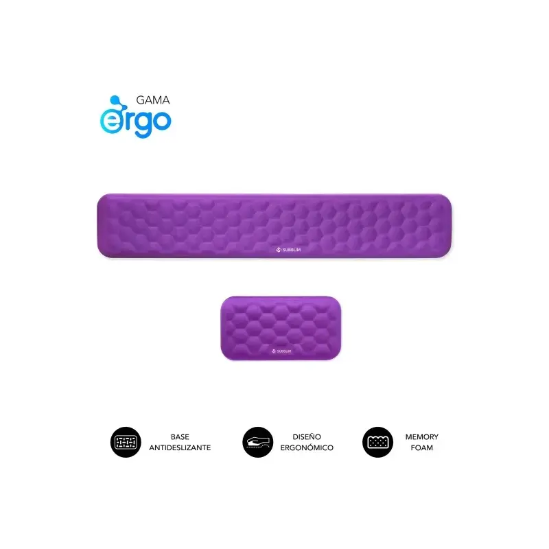 Subblim Pack Ergo Airpadding Reposamuñecas para Teclado y Raton - Espuma Viscoelastica 65D - Tejido AirMesh Transpirable - Base