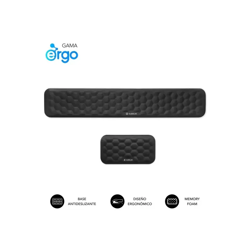 Subblim Pack Ergo Airpadding Reposamuñecas para Teclado y Raton - Espuma Viscoelastica 65D - Tejido AirMesh Transpirable - Base