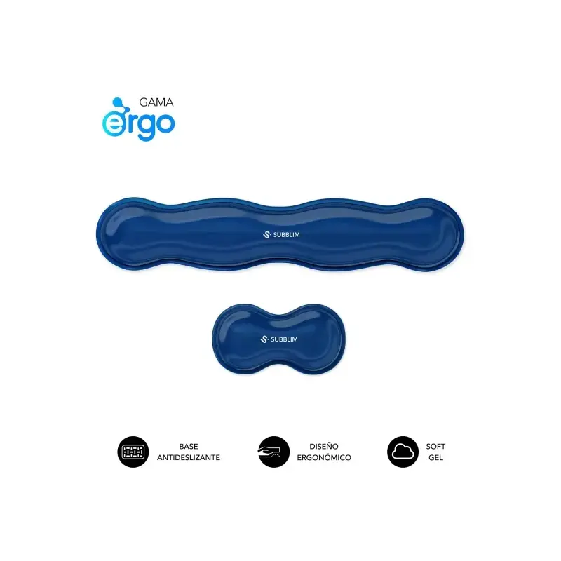 Subblim Pack Ergo Crystal Flex Reposamuñecas para Teclado y Raton - Gel Refrigerante Autoajustable - Diseño Ondulado Ergonomico