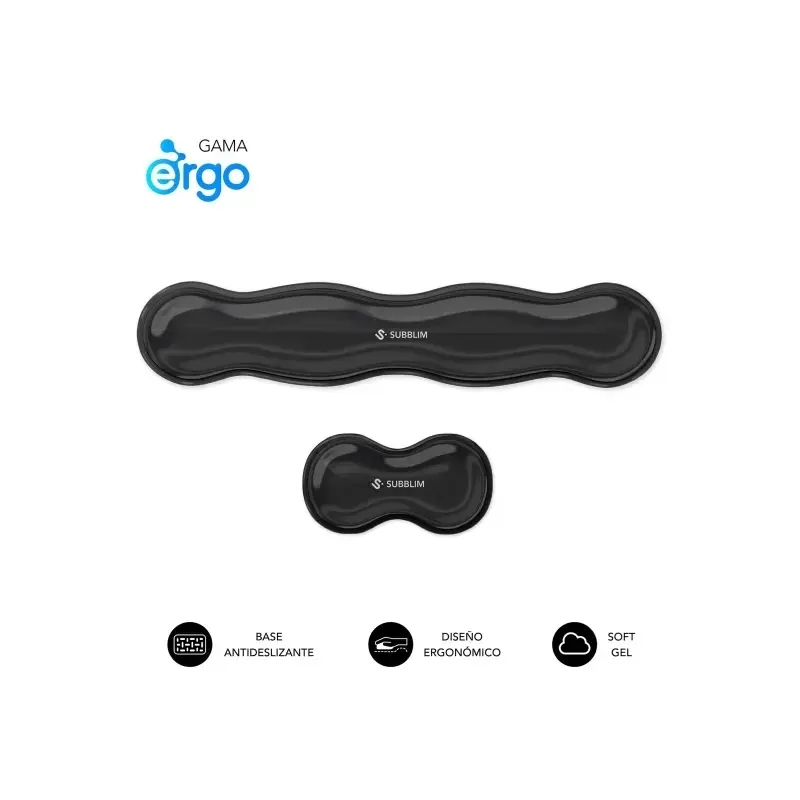 Subblim Pack Ergo Crystal Flex Reposamuñecas para Teclado y Raton - Gel Refrigerante Autoajustable - Diseño Ondulado Ergonomico
