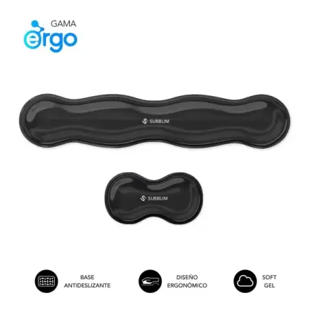 Subblim Pack Ergo Crystal Flex Reposamuñecas para Teclado y Raton - Gel Refrigerante Autoajustable - Diseño Ondulado Ergonomico