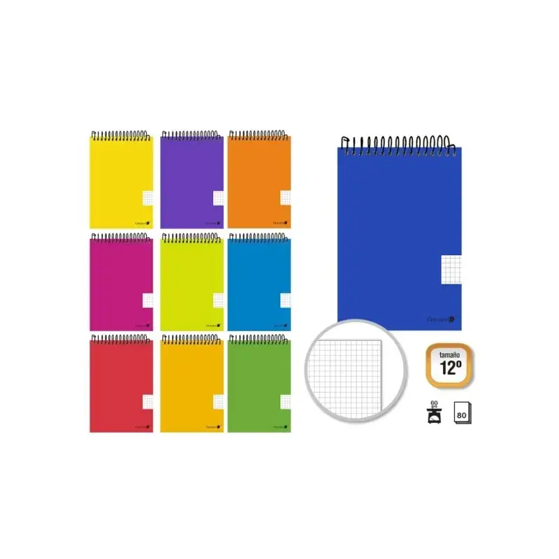 Golden Cuaderno Espiral Apaisado 80 Hojas 60grs Cuadricula 4x4 - Tamaño 12º - Colores Surtidos | Ahorro Imprimiendo