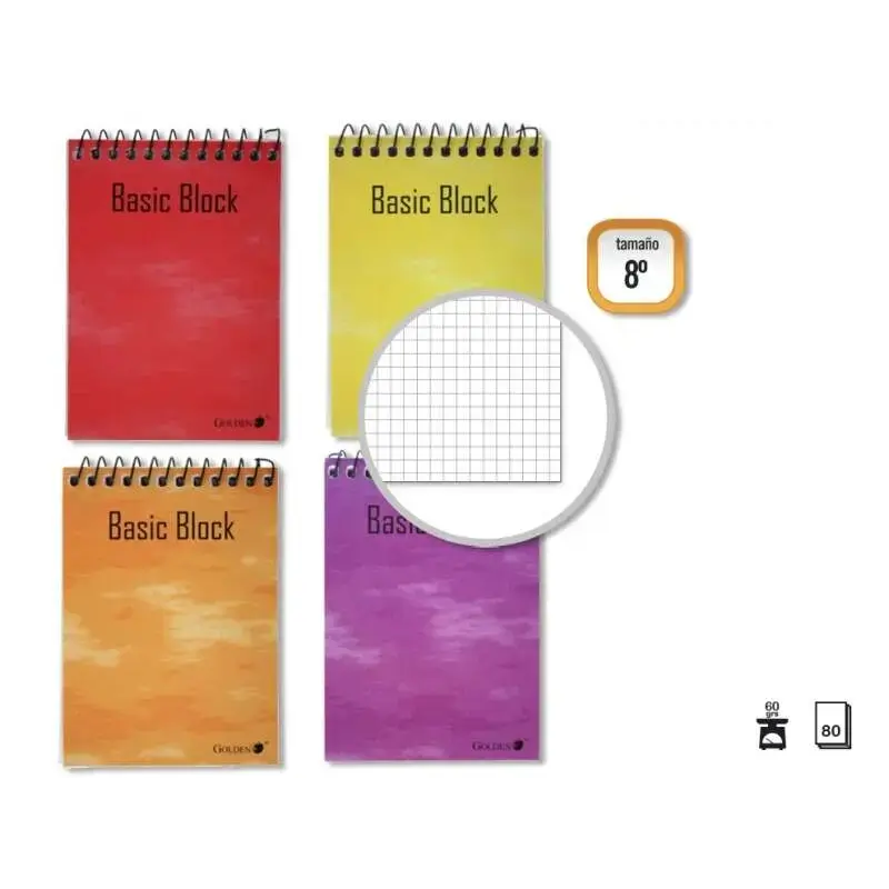 Golden Cuaderno Espiral Superior 8º Apaisado (153x102mm) 80 Hojas 60gr Cuadricula 4x4 - Tapa Plastificada - Margen Remarcado - C