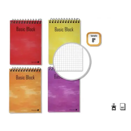 Golden Cuaderno Espiral Superior 8º Apaisado (153x102mm) 80 Hojas 60gr Cuadricula 4x4 - Tapa Plastificada - Margen Remarcado - C
