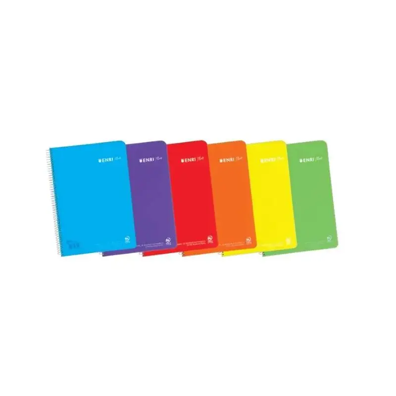 Enri Plus Cuaderno Espiral Formato Cuarto Cuadriculado 4x4mm - 80 Hojas 90gr con Margen - Cubierta de Plastico - Colores Surtido