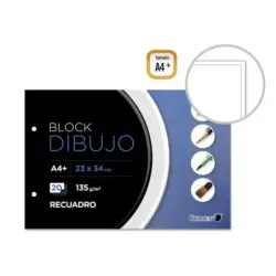 Golden Bloc de Dibujo A4+ 20 Hojas con Recuadro Interior - Papel de 135gr - Encolado con 2 Taladros | Ahorro Imprimiendo