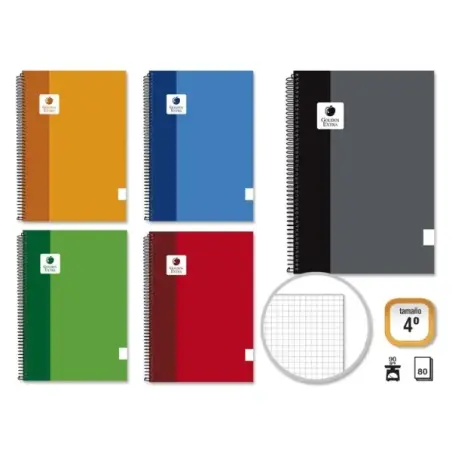 Golden Extra Cuaderno Espiral 4º 80 Hojas 90grs Cuadricula - Margen Remarcado - Tapa Forrada - Colores Surtidos | Ahorro Imprimi