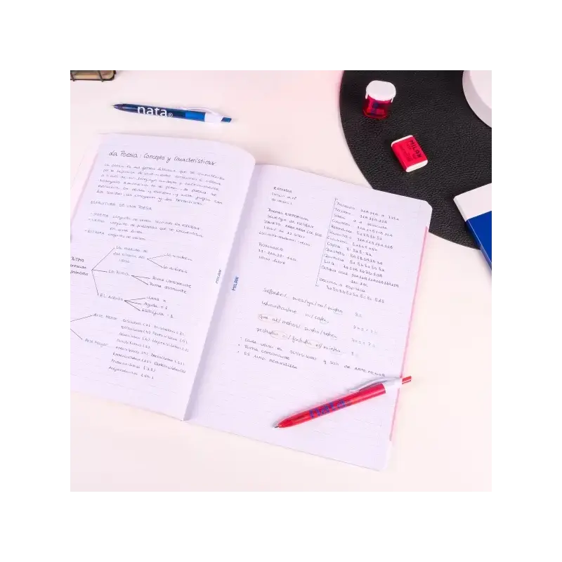 Milan Nata 624 Libreta Encolada Formato A4 Pautado 7mm - 48 Hojas de 95 gr/m2 - Microperforado - Color Rosa | Ahorro Imprimiendo