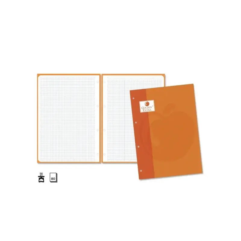 Golden Extra Recambio de 80 Hojas 90gr Cuadricula 4x4 - Formato A4 - 4 Taladros y Banda de Color Naranja | Ahorro Imprimiendo
