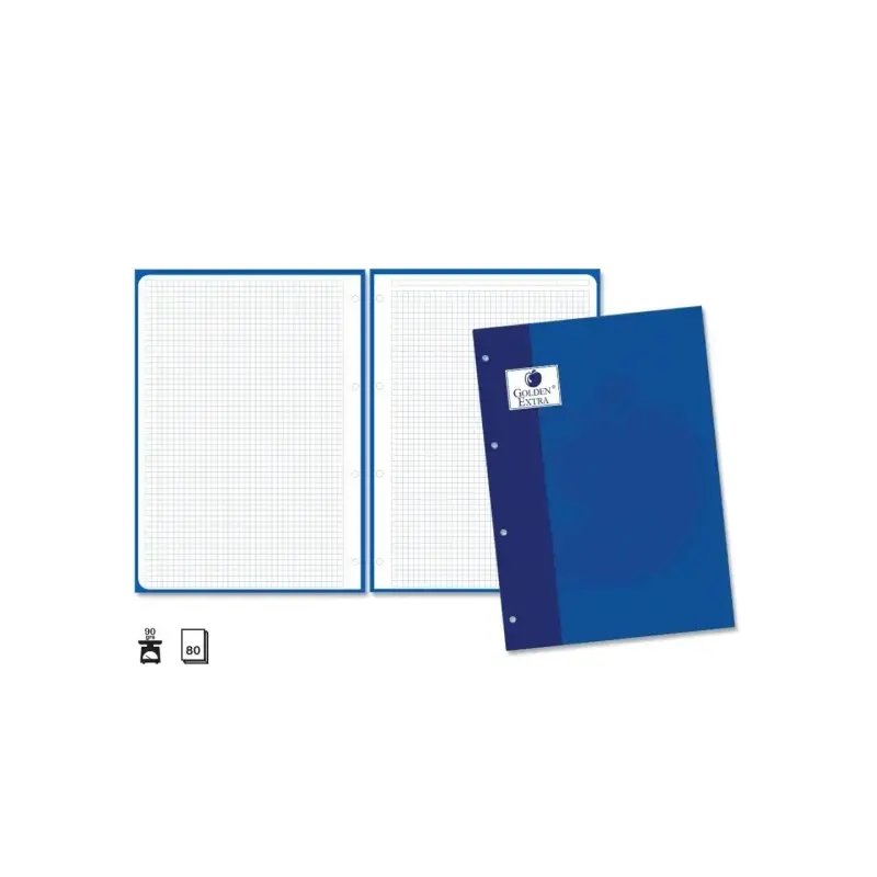 Golden Extra Recambio de 80 Hojas 90gr Cuadricula 4x4 - Formato A4 - 4 Taladros y Banda de Color Azul | Ahorro Imprimiendo