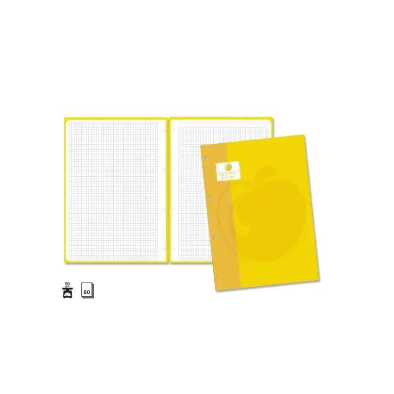 Golden Extra Recambio de 80 Hojas 90gr Cuadricula 4x4 - Formato A4 - 4 Taladros y Banda de Color Amarillo | Ahorro Imprimiendo