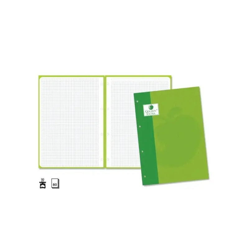 Golden Extra Recambio de 80 Hojas 90gr Cuadricula 4x4 - Formato A4 - 4 Taladros y Banda de Color Verde | Ahorro Imprimiendo