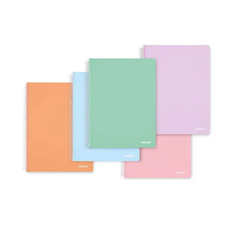 Ancor Classic Stripes Cuaderno Espiral Tamaño Folio Cuadriculado 4x4mm - 80 Hojas 90gr - Tapa de Plastico - Colores Pastel Surti
