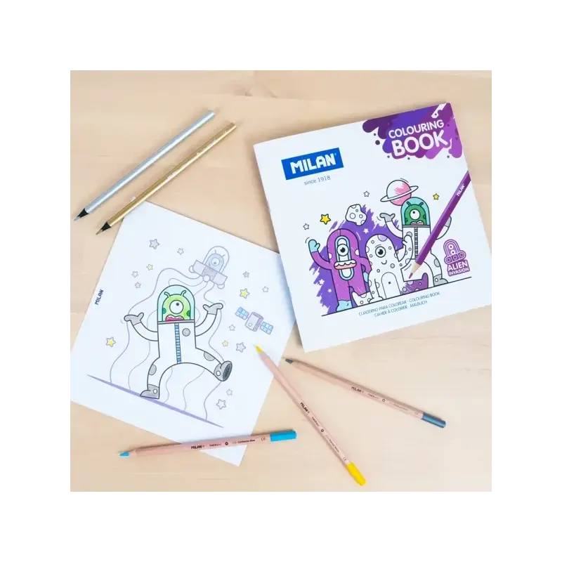 Milan Alien Invasion Cuaderno para Colorear Microperforado - Tematica Aliens - 20 Ilustraciones Detalladas | Ahorro Imprimiendo