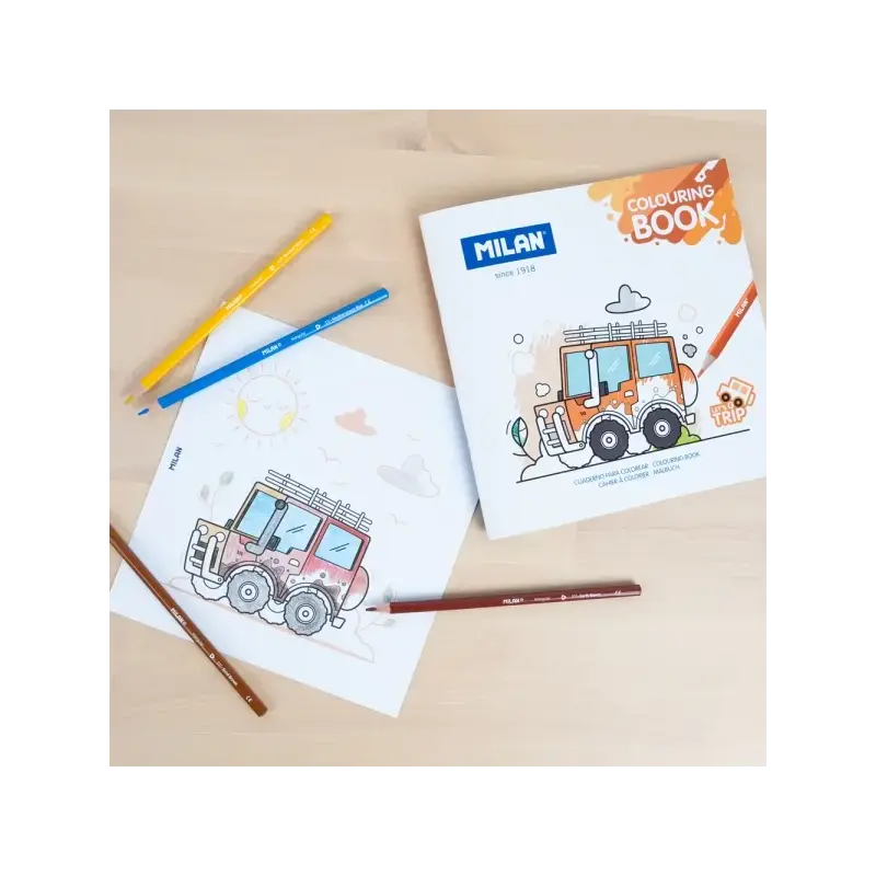 Milan Let's go trip Cuaderno para Colorear Microperforado - Tematica Vehiculos - 20 Ilustraciones Detalladas | Ahorro Imprimiend