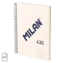 Milan Serie 1918 Cuaderno Espiral Formato A5 Cuadricula 5x5mm - 80 Hojas de 95 gr/m2 - Microperforado, 2 Taladros - Color Beige
