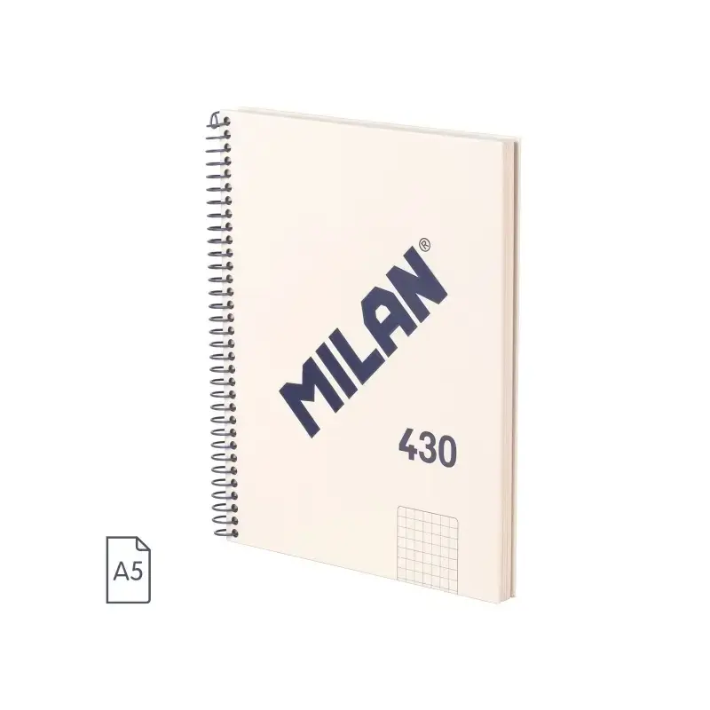 Milan Serie 1918 Cuaderno Espiral Formato A5 Cuadricula 5x5mm - 80 Hojas de 95 gr/m2 - Microperforado, 2 Taladros - Color Beige